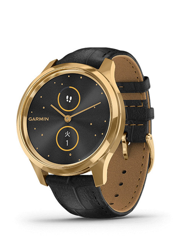 GARMIN vivomove Luxe Black Embossed Leather / 24K Gold PVD 010-02241-72